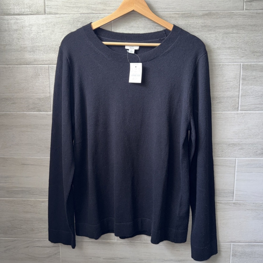 J.Crew Wool Blend Black Teddie Sweater Women's Size L Long Sleeve Crewneck NWT